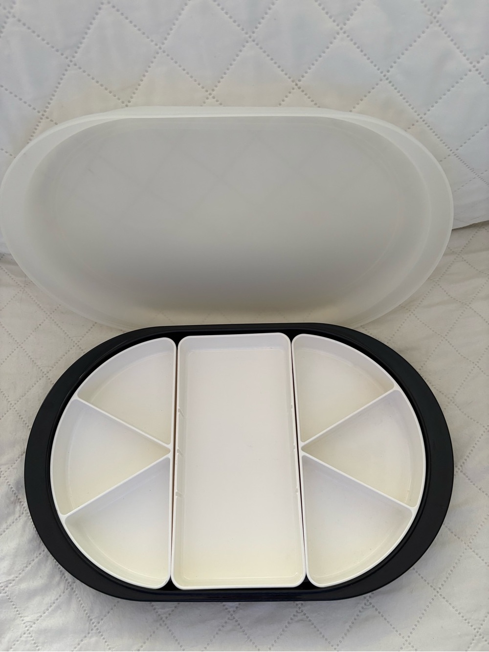 Tupperware White and Black Divided Serving Tray